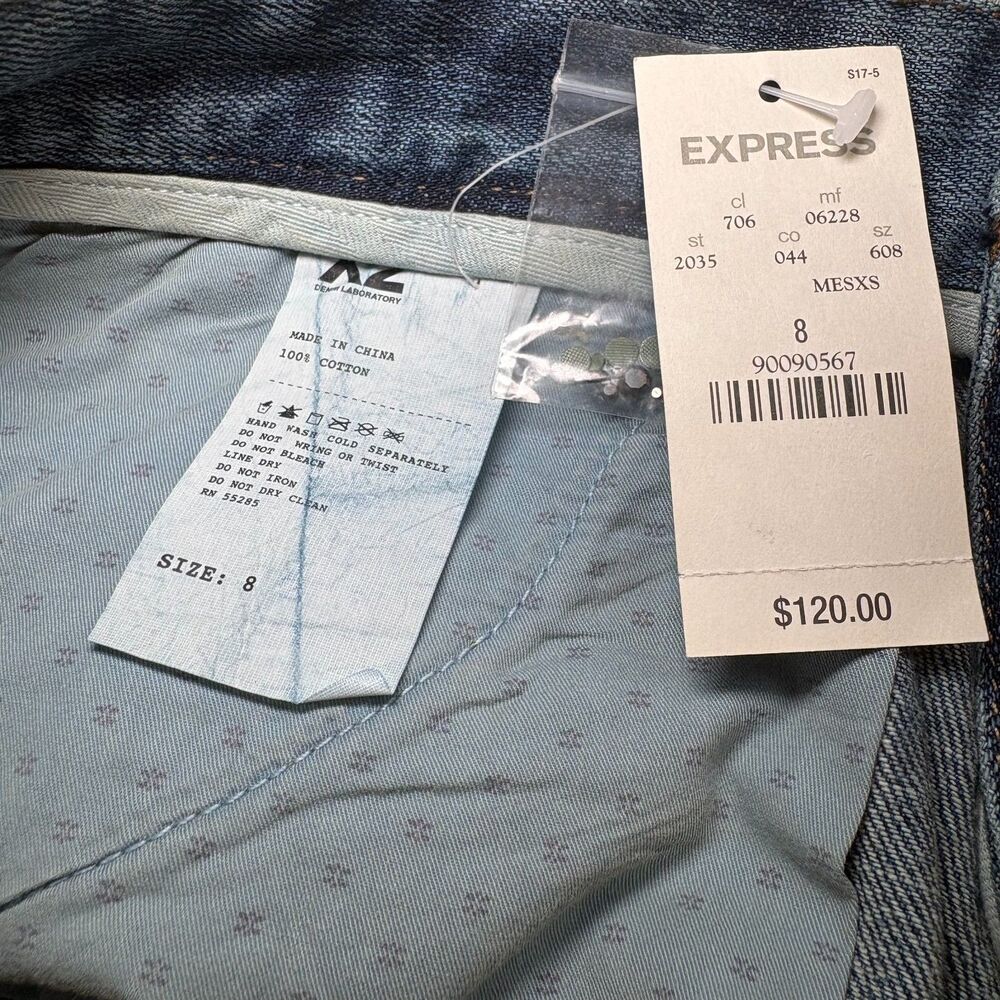 NWT Vintage Express X2 Denim Laboratory Mini Skirt Size 8 Y2K McBling Studded - Picture 8 of 11